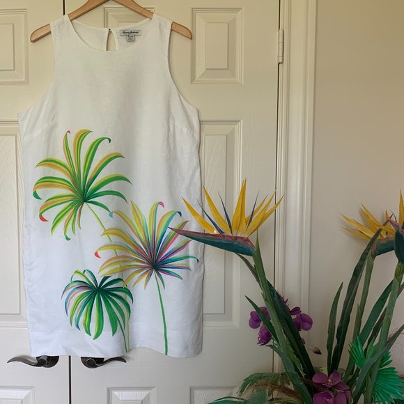 SOLD π2X HPπTommy Bahama Women's Cirque De Palm White Linen Shift Dress Sz XL - Picture 14 of 14